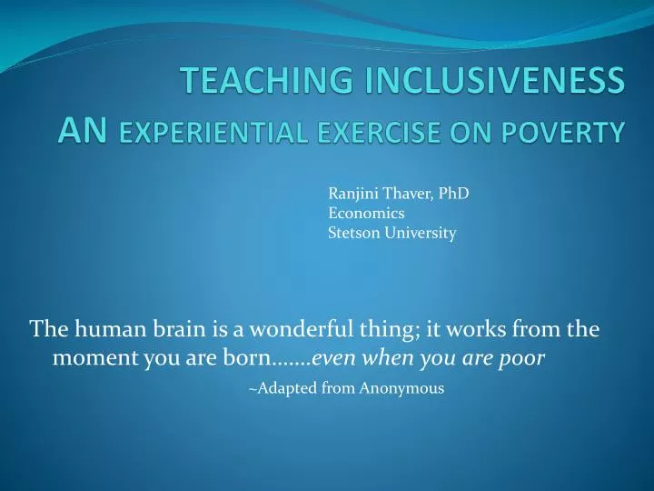 teaching inclusiveness an experiential exercise on poverty