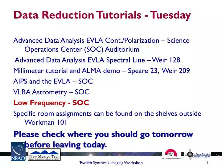 data reduction tutorials tuesday
