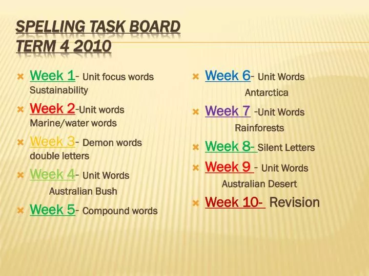 spelling task board term 4 2010