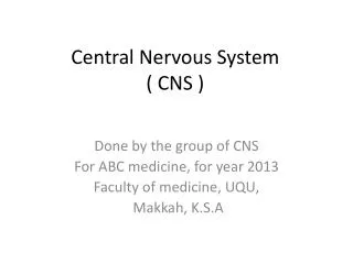 Central Nervous System ( CNS )