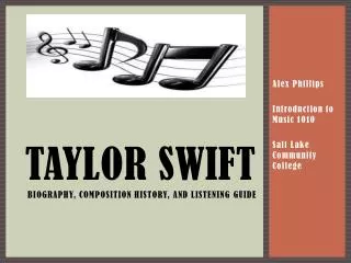 TAYLOR SWIFT Biography, C omposition History, and Listening G uide
