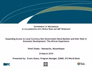 Government of Mozambique in collaboration with World Bank and IMF Workshop