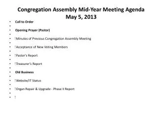 Congregation Assembly Mid-Year Meeting Agenda May 5, 2013