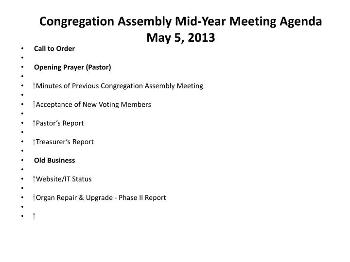 congregation assembly mid year meeting agenda may 5 2013