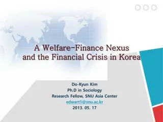 A Welfare-Finance Nexus and the Financial Crisis in Korea