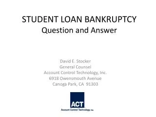 STUDENT LOAN BANKRUPTCY Question and Answer