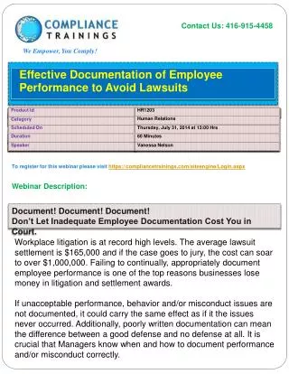 Webinar On Effective Documentation of Employee Performance t