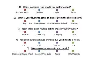 1 ) Which magazine type would you prefer to read?