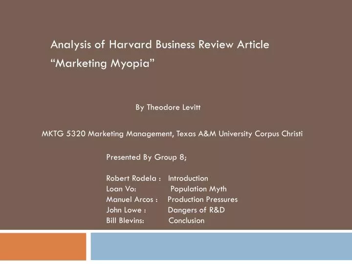 analysis of harvard business review article marketing myopia
