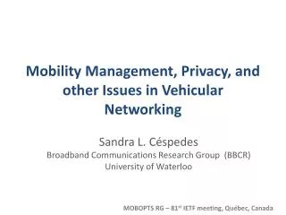 Mobility Management, Privacy, and other Issues in Vehicular Networking