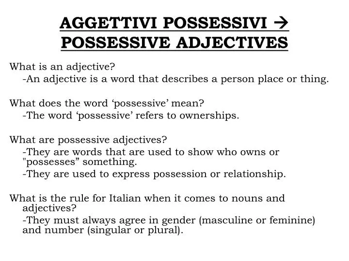 aggettivi possessivi possessive adjectives