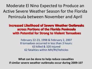 Moderate El Nino Expected to Produce an Active Severe Weather Season for the Florida Peninsula between November and