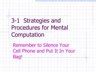 3-1 Strategies and Procedures for Mental Computation