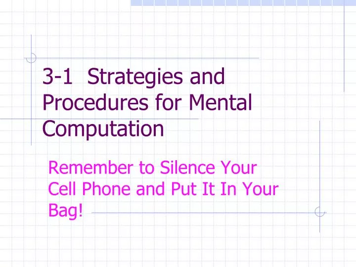 3 1 strategies and procedures for mental computation