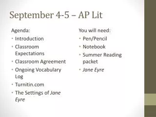 September 4-5 – AP Lit