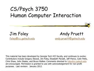 CS/Psych 3750 Human Computer Interaction