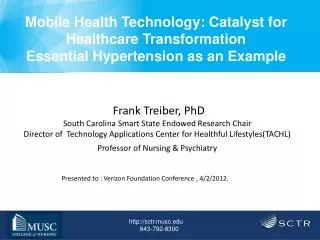 Mobile Health Technology: Catalyst for Healthcare Transformation Essential Hypertension as an Example