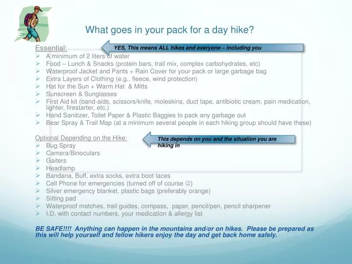 what goes in your pack for a day hike