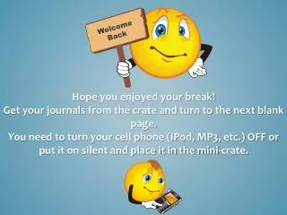 Hope you enjoyed your break! Get your journals from the crate and turn to the next blank page.