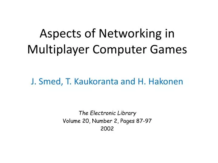 aspects of networking in multiplayer computer games