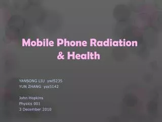 Mobile Phone Radiation &amp; Health