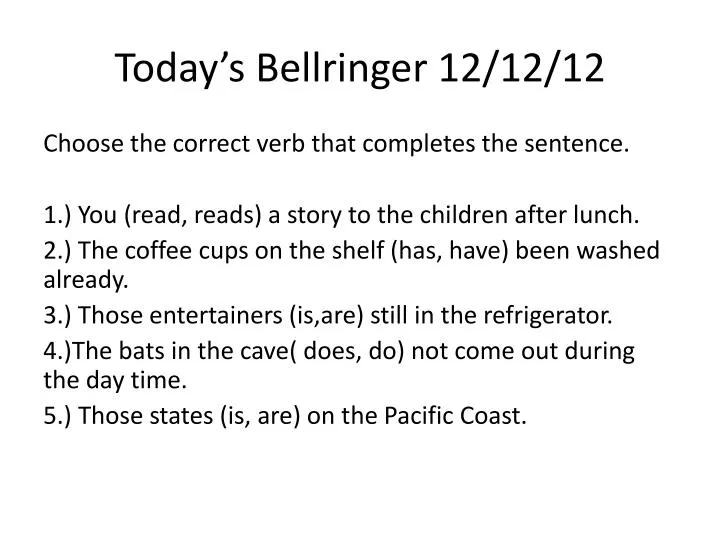 today s bellringer 12 12 12