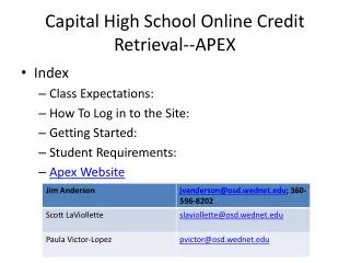 Capital High School Online Credit Retrieval--APEX