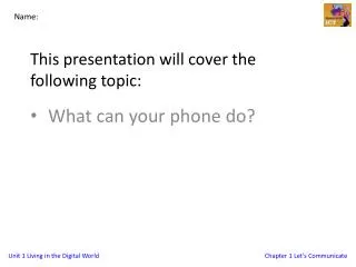 This presentation will cover the following topic: