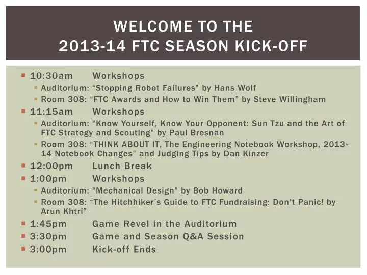 welcome to the 2013 14 ftc season kick off
