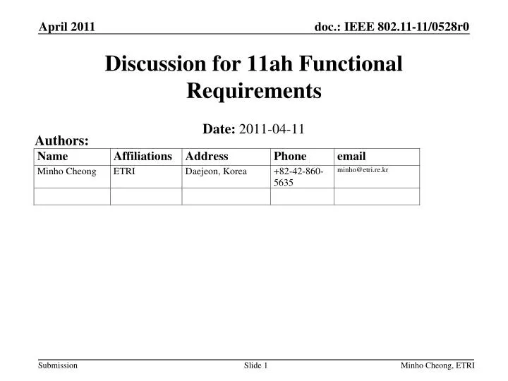 discussion for 11ah functional requirements