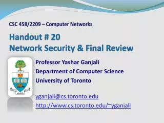 Handout # 20 Network Security &amp; Final Review