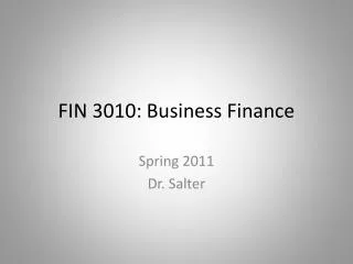 FIN 3010: Business Finance