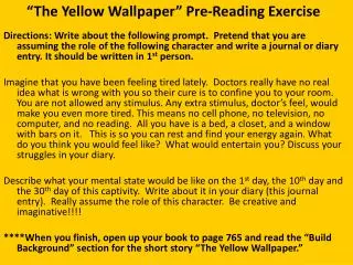 “The Yellow Wallpaper” Pre-Reading Exercise
