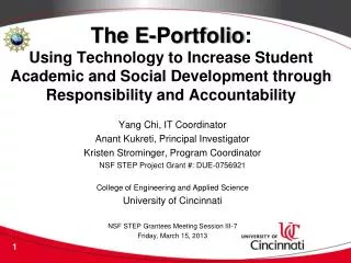 The E-Portfolio : Using Technology to Increase Student Academic and Social Development through Responsibility and Accou