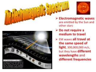 Electromagnetic waves are emitted by the Sun and other stars Do not require a medium to travel