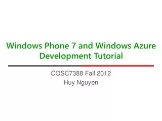 Windows Phone 7 and Windows Azure Development Tutorial