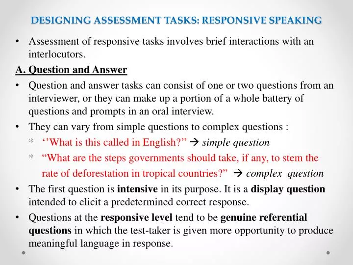 designing assessment tasks responsive speaking