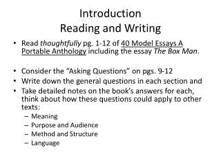 Introduction Reading and Writing