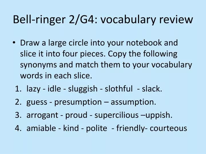 bell ringer 2 g4 vocabulary review