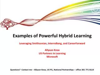 Examples of Powerful Hybrid Learning Leveraging Smithsonian, InterroBang , and CareerForward Allyson Knox US Partners