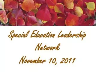 Special Education Leadership Network November 10, 2011