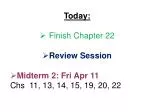 Today: Finish Chapter 22 Review Session Midterm 2: Fri Apr 11 Chs 11, 13, 14, 15, 19, 20, 22
