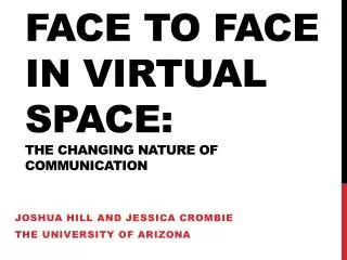 Face to Face in Virtual Space: The Changing Nature of Communication