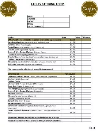 EAGLES CATERING FORM