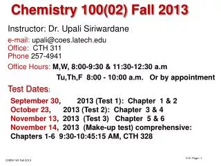 Chemistry 100(02) Fall 2013