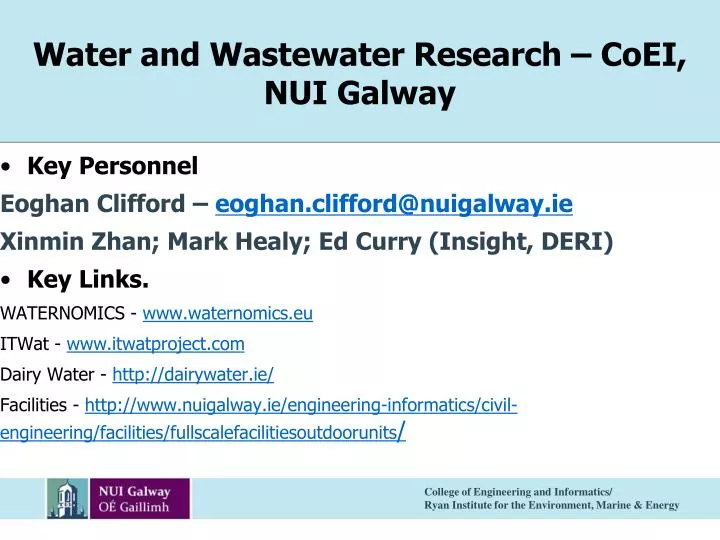 water and wastewater research coei nui galway