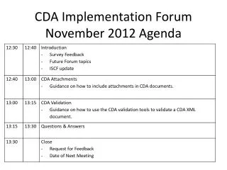 CDA Implementation Forum November 2012 Agenda