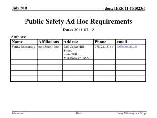 Public Safety Ad Hoc Requirements