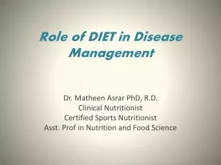 Role of DIET in Disease Management