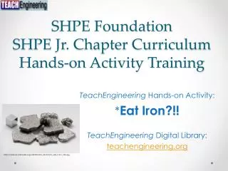 SHPE Foundation SHPE Jr. Chapter Curriculum Hands-on Activity Training